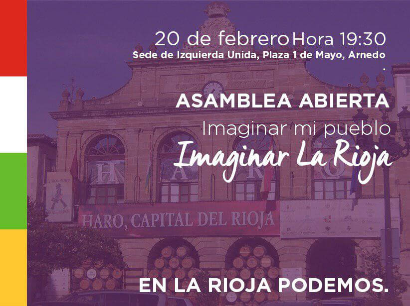 Lee más sobre el artículo Podemos organiza mañana una asamblea abierta en Arnedo para recoger propuestas municipales