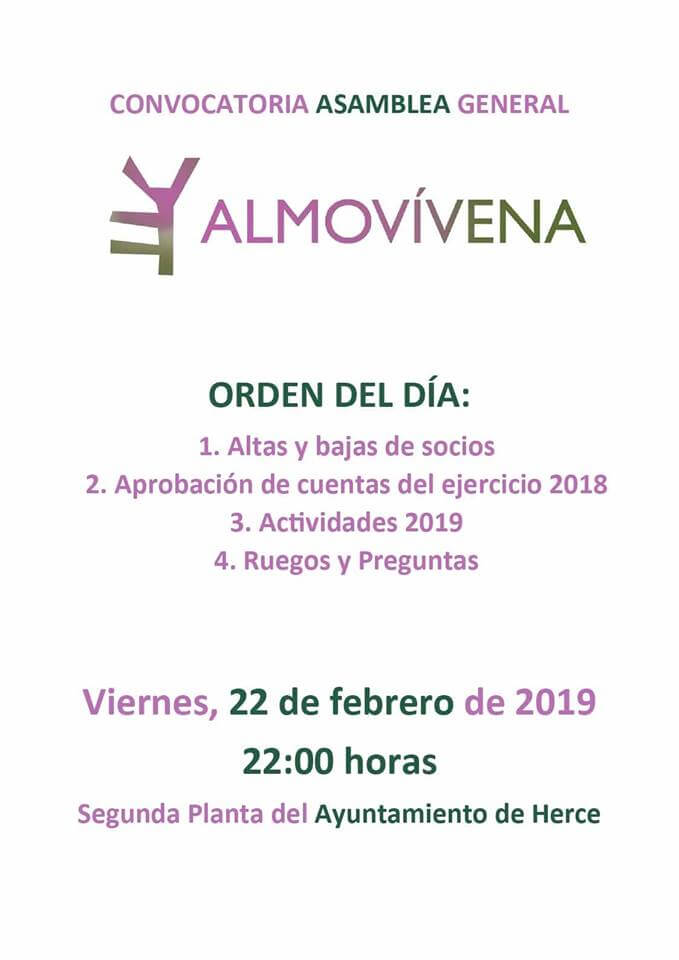 Lee más sobre el artículo La Asociación Almovívena de Herce celebrará este viernes 22 de febrero su asamblea general anual