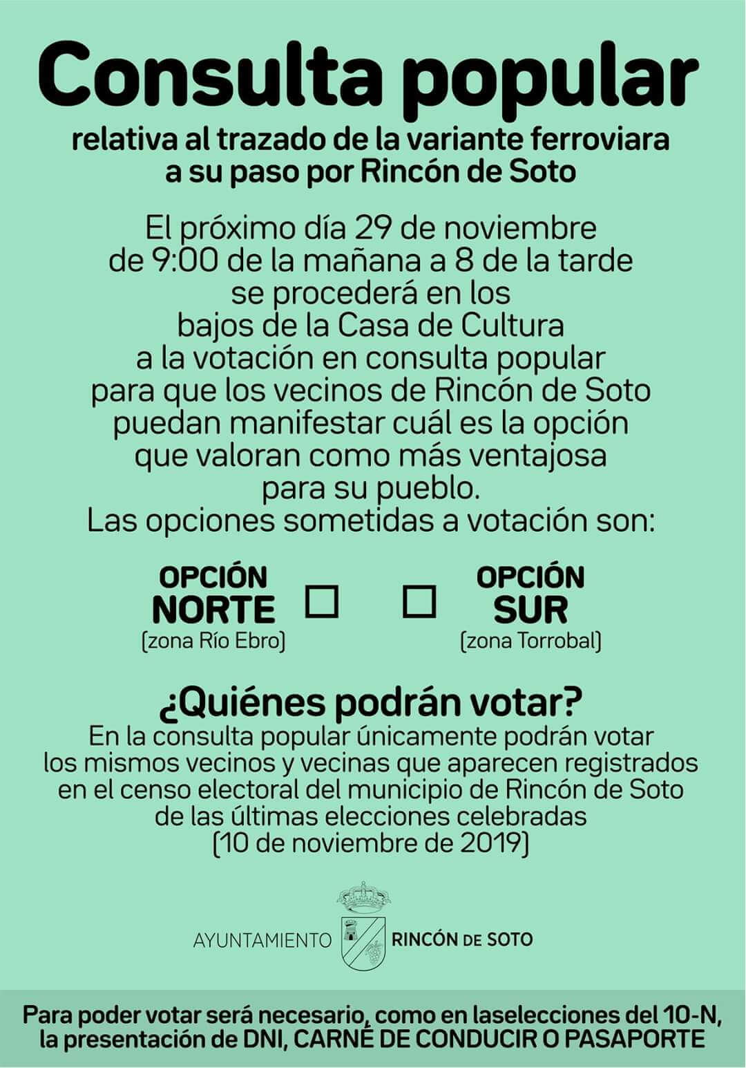 Lee más sobre el artículo El Ayuntamiento de Rincón de Soto convoca el 29 una consulta popular sobre el trazado de la variante ferroviaria