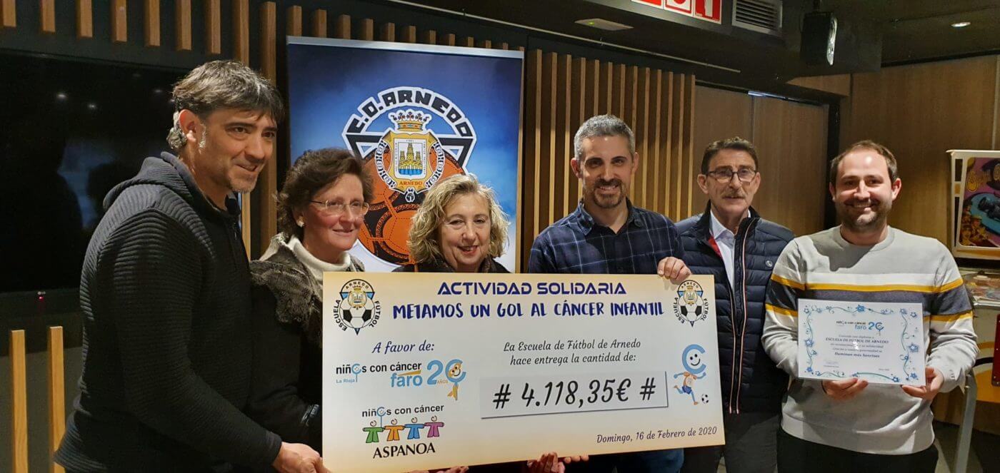Lee más sobre el artículo La Escuela de Fútbol de Arnedo recauda 4.118 euros para ayudar a los niños con cáncer a través de las asociaciones FARO y Aspanoa