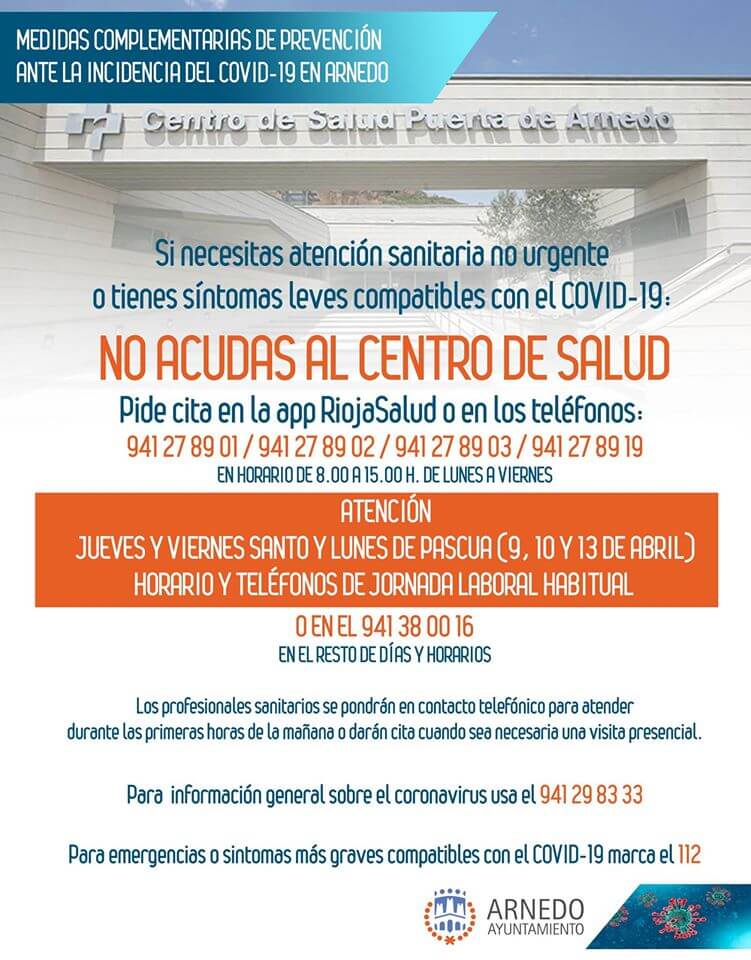 Lee más sobre el artículo El centro de salud de Arnedo, como el resto de centros sanitarios de La Rioja, funcionará este Jueves y Viernes Santo y Lunes de Pascua como día laboral