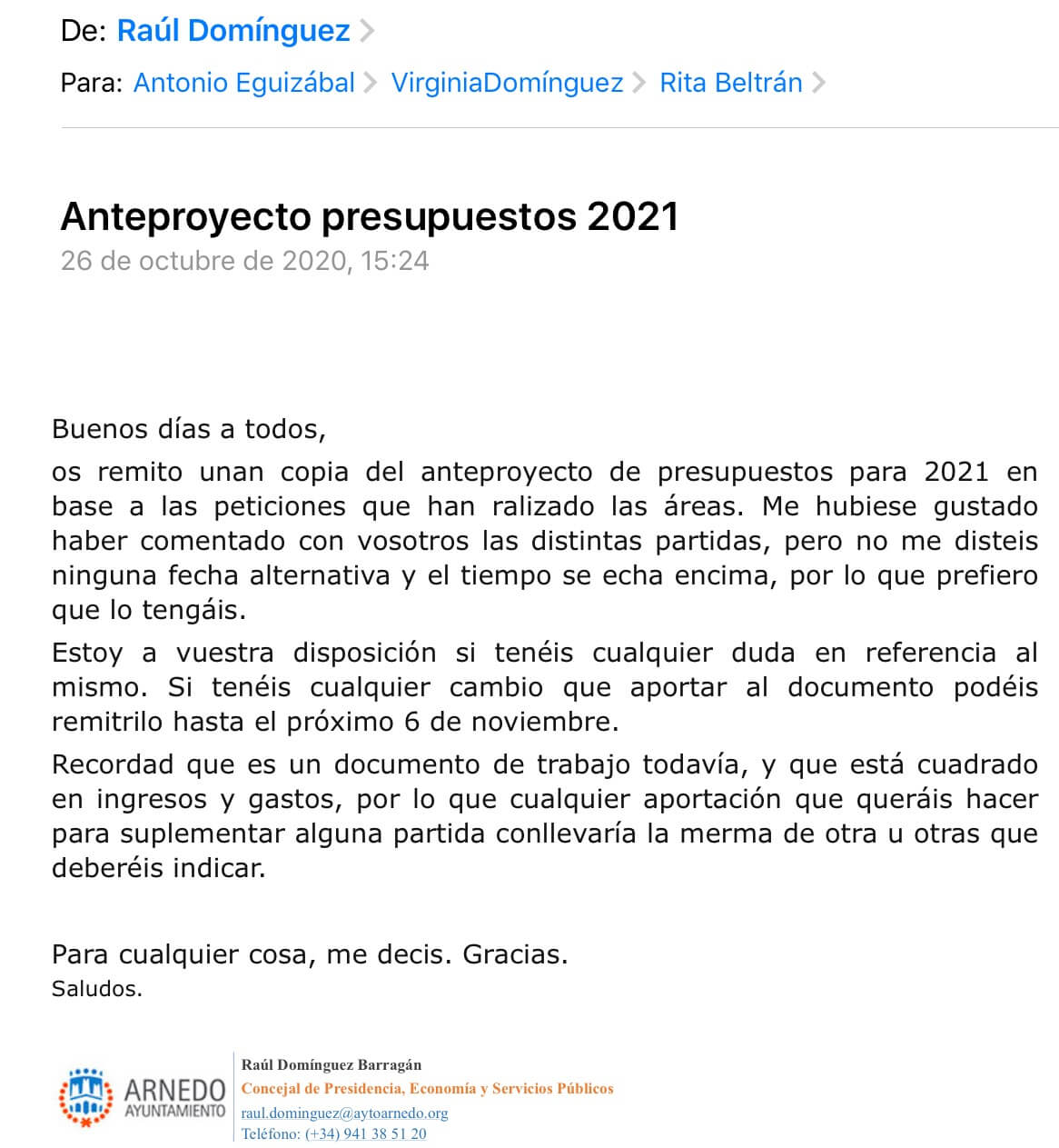 Lee más sobre el artículo PSOE Arnedo desmiente a Rita Beltrán y asegura que se dio un plazo de doce días para presentar propuestas al anteproyecto del Presupuesto Municipal de 2021