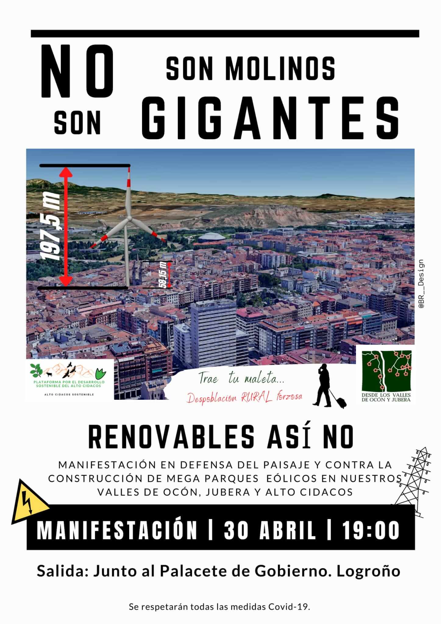 Lee más sobre el artículo Convocada este viernes 30 de abril una manifestación en Logroño en contra de los mega parques eólicos proyectados en los valles de Ocón, Jubera y Alto Cidacos