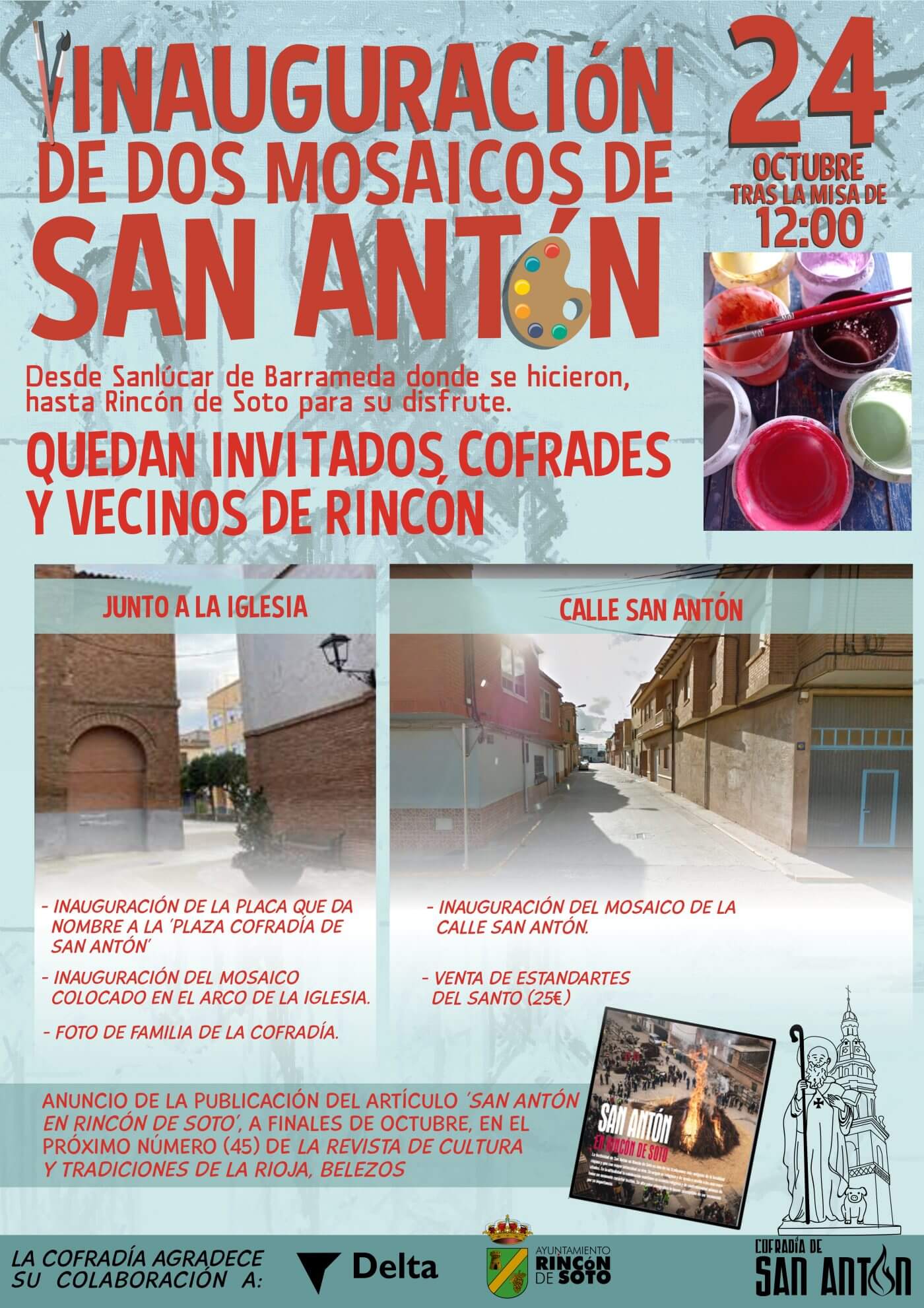 Lee más sobre el artículo La Cofradía de San Antón de Rincón de Soto inaugura este 24 de octubre dos mosaicos-murales dedicados a su patrón