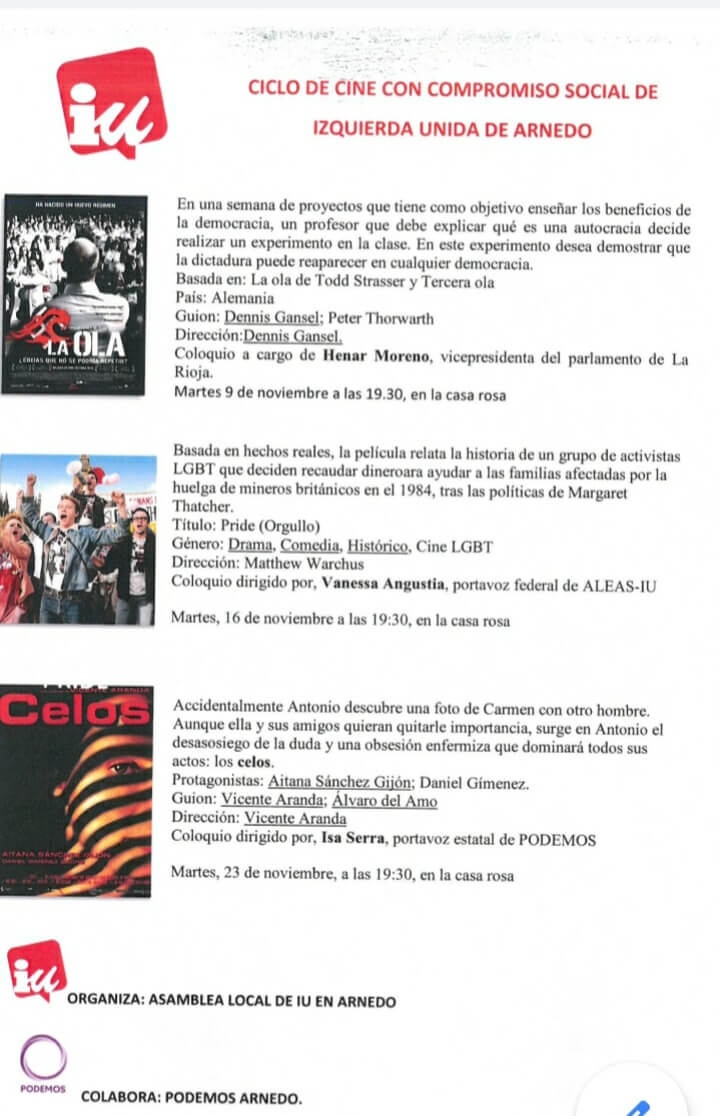Lee más sobre el artículo IU Arnedo programa III ciclo de Cine con Compromiso Social