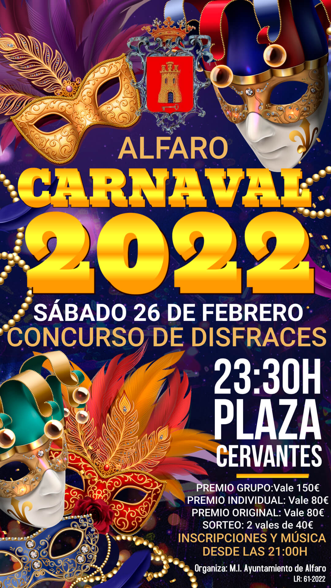 Lee más sobre el artículo El Ayuntamiento de Alfaro confirma la celebración del Carnaval con actos en la Plaza Cervantes los días 26 de febrero y 1 de marzo