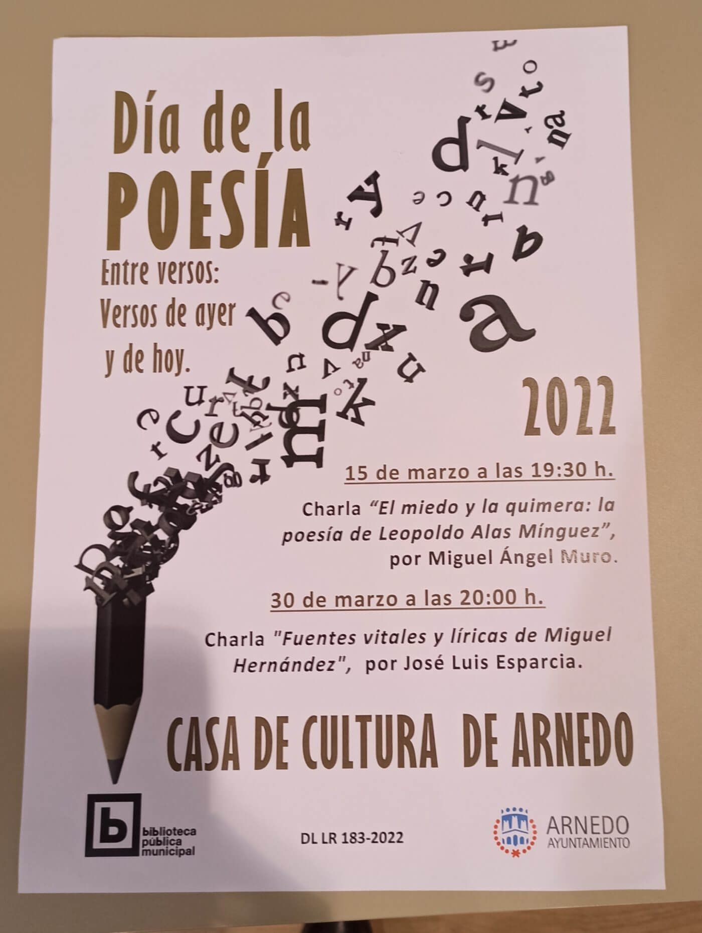 Lee más sobre el artículo El Ayuntamiento de Arnedo organiza dos charlas el 15 y el 30 de marzo para celebrar el Día de la Poesía