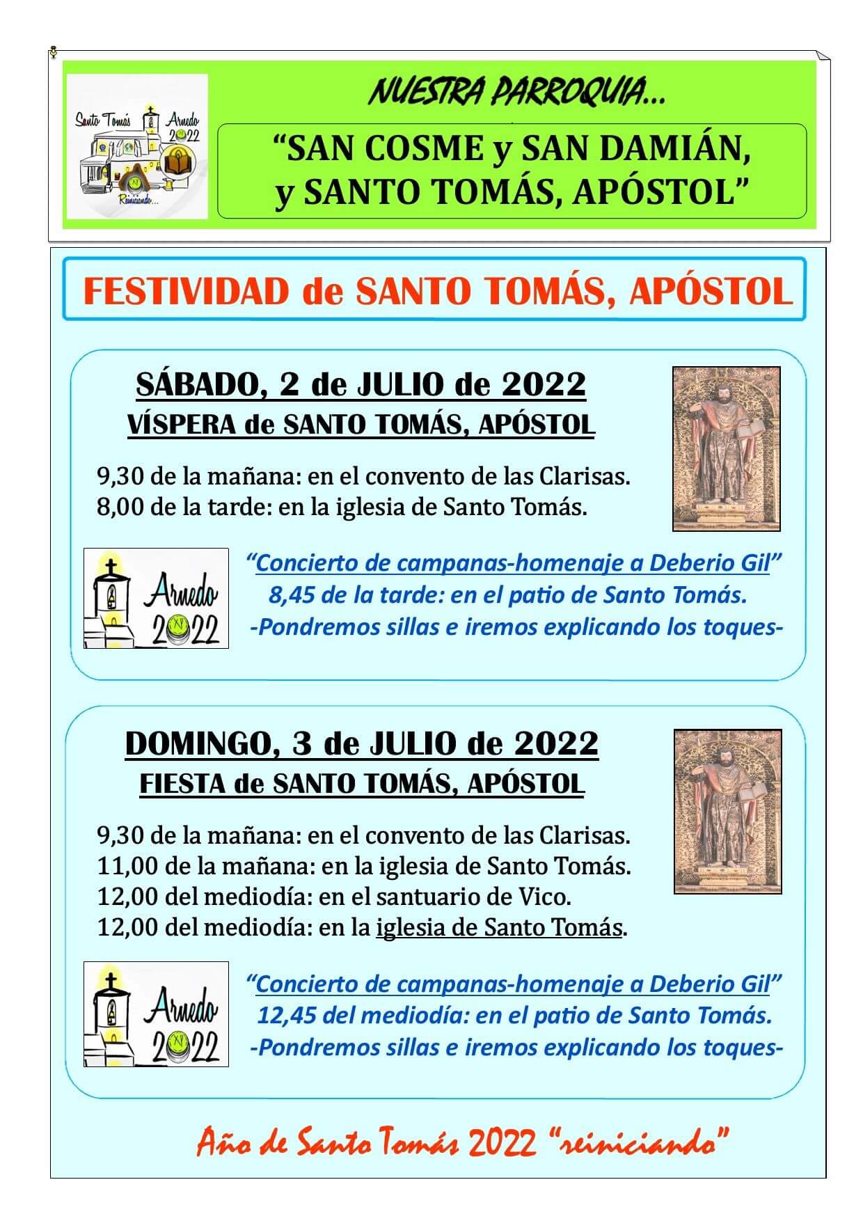 Lee más sobre el artículo La parroquia de Arnedo organiza conciertos de campanas en Santo Tomás los días 2 y 3 de julio en homenaje a Deberio Gil