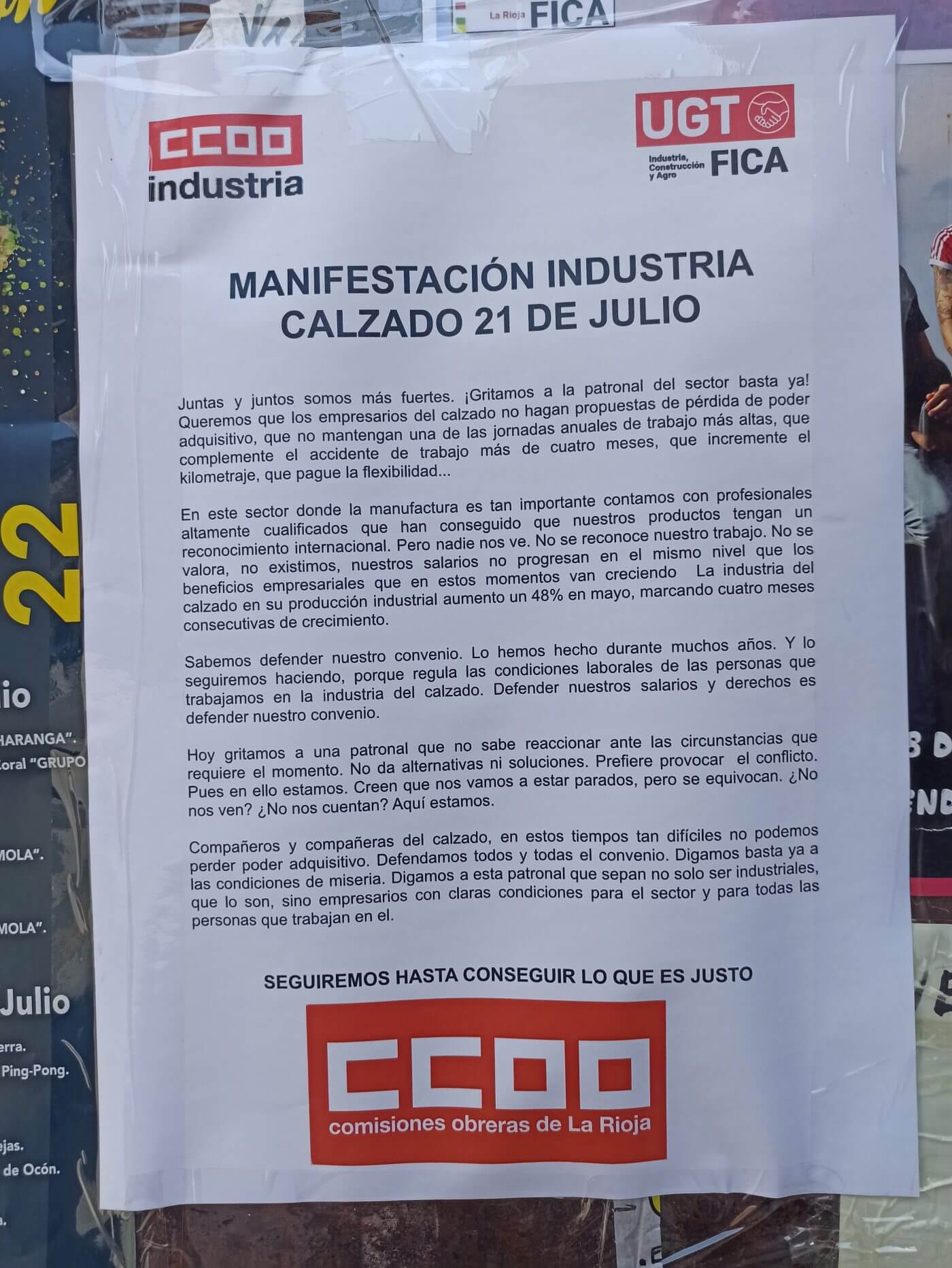 Lee más sobre el artículo UGT y CCOO convocan a los trabajadores del sector del calzado a una concentración el jueves 21 de julio en Arnedo bajo el lema «Salario o conflicto»
