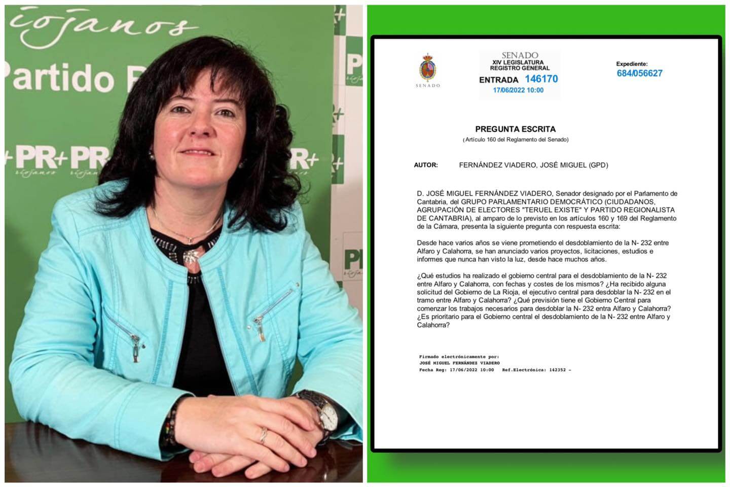 Lee más sobre el artículo El Partido Riojano lleva al Senado la reivindicación del desdoblamiento de la N-232 entre Alfaro y Calahorra