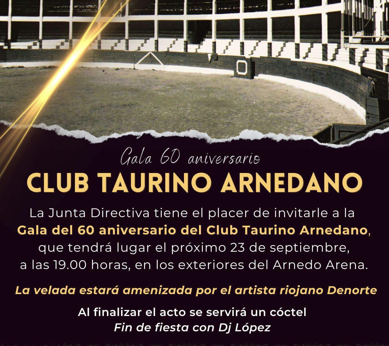 Lee más sobre el artículo El Club Taurino Arnedano celebra este sábado 23 de septiembre la gala de su 60 aniversario