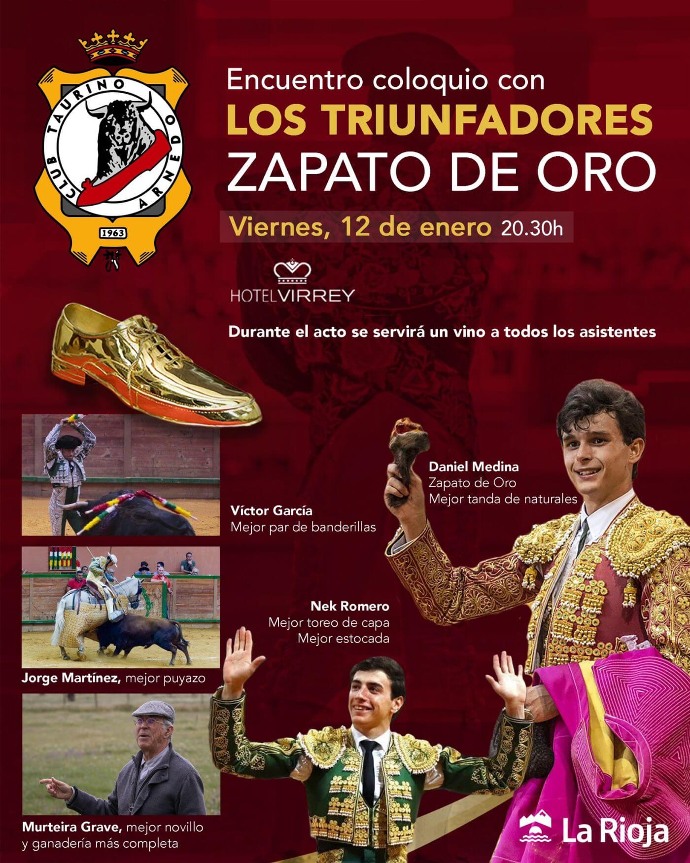 Lee más sobre el artículo El Club Taurino Arnedano organiza para este viernes 12 de enero un coloquio con los premiados de la Feria del Zapato de Oro 2023