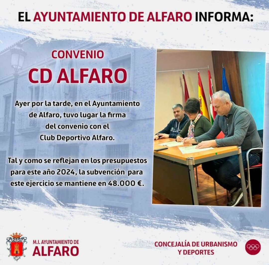 Lee más sobre el artículo El Ayuntamiento y el CD Alfaro firman el convenio regulador de la subvención anual