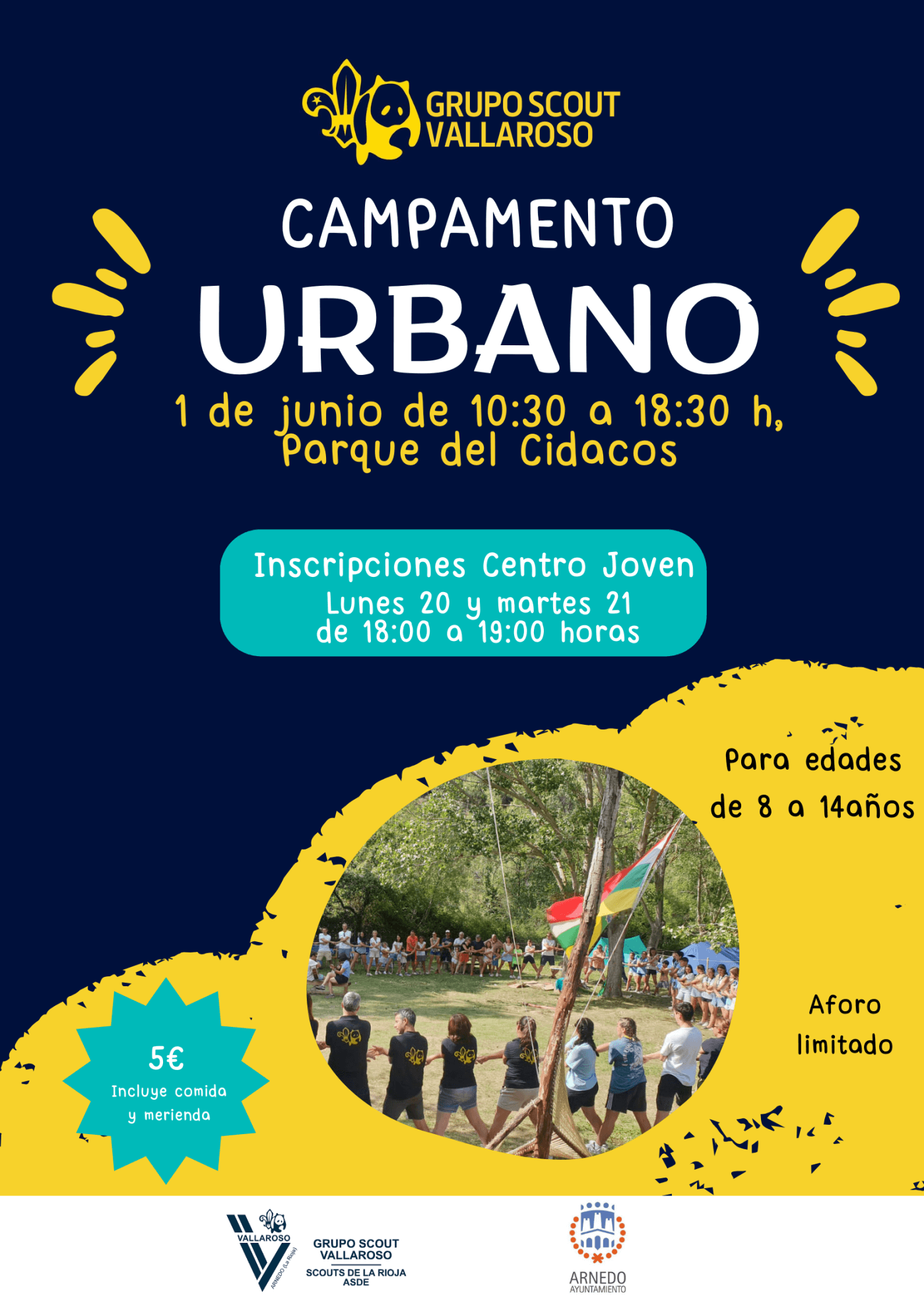 Lee más sobre el artículo El Grupo Scout Vallaroso de Arnedo vuelve a organizar el campamento urbano en el Parque del Cidacos
