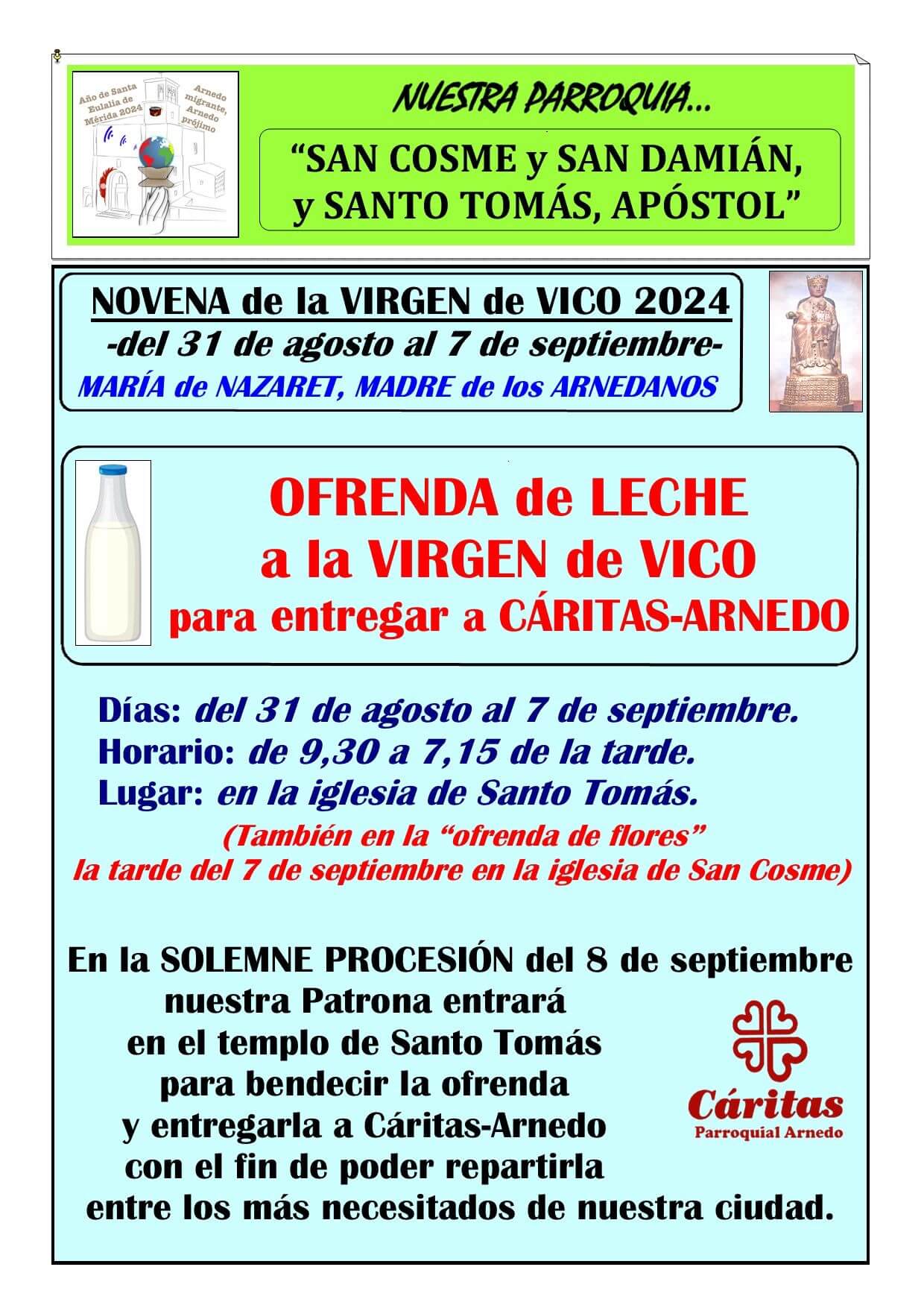 Lee más sobre el artículo La Parroquia de Arnedo insta a donar leche durante la Novena de la Virgen de Vico