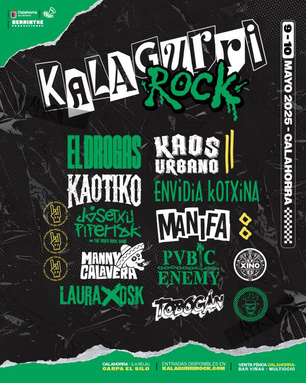Lee más sobre el artículo El Drogas, Kaótiko y Josetxu Piperrak estarán en el festival Kalagurrirock de Calahorra el 9 y 10 de mayo