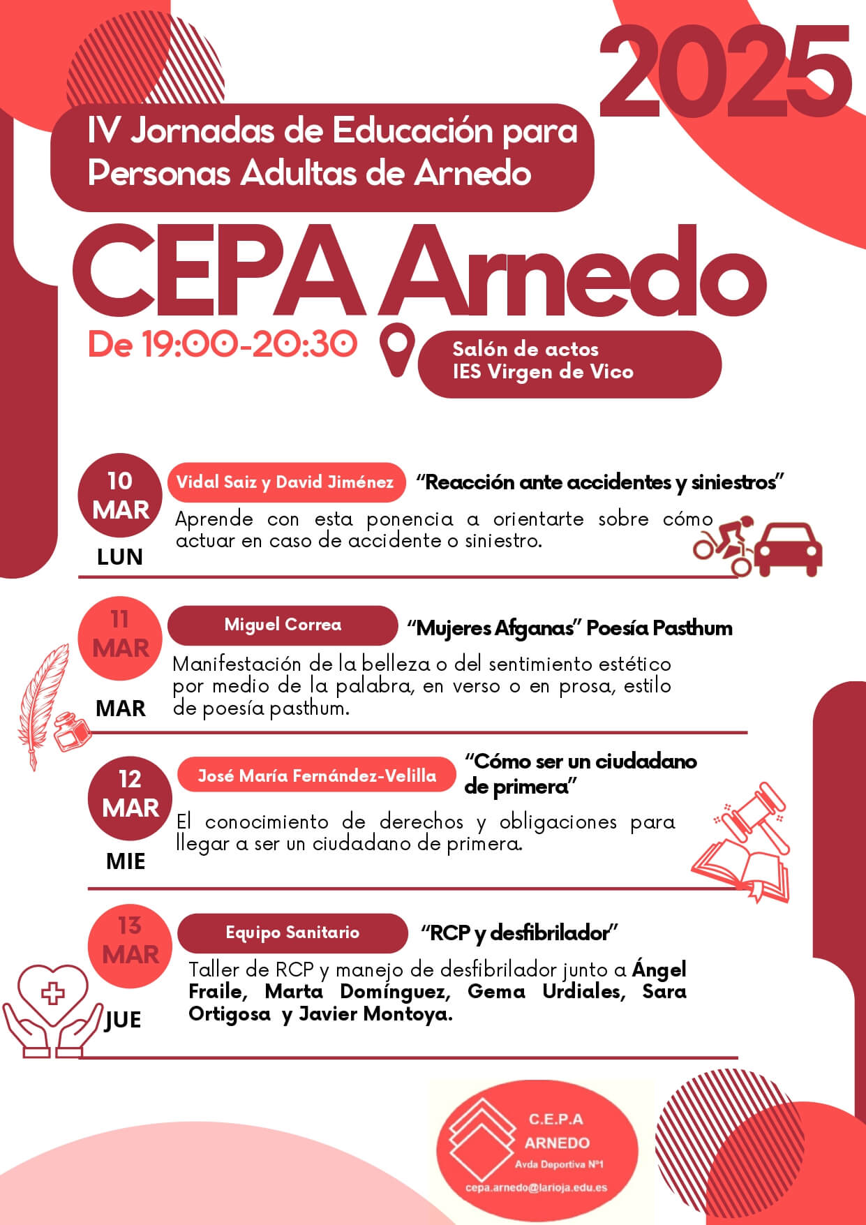 Lee más sobre el artículo Del 10 al 13 de marzo se celebrarán las «IV Jornadas de Educación para Personas Adultas de Arnedo» en el CEPA