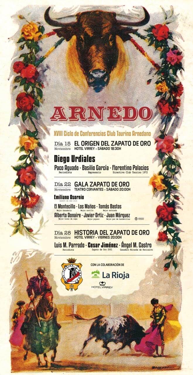 Lee más sobre el artículo El Club Taurino Arnedano organiza su XVIII Ciclo de Conferencias los días 15 y 28 de noviembre y la gala del Zapato de Oro el 22