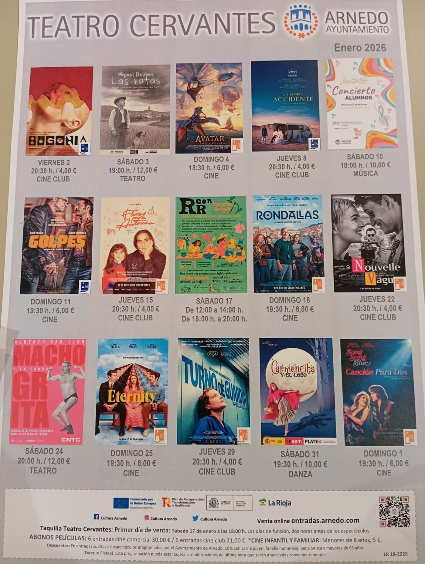 Lee más sobre el artículo Música, danza y cine en el programa del teatro Cervantes de Arnedo de enero y primera quincena de febrero