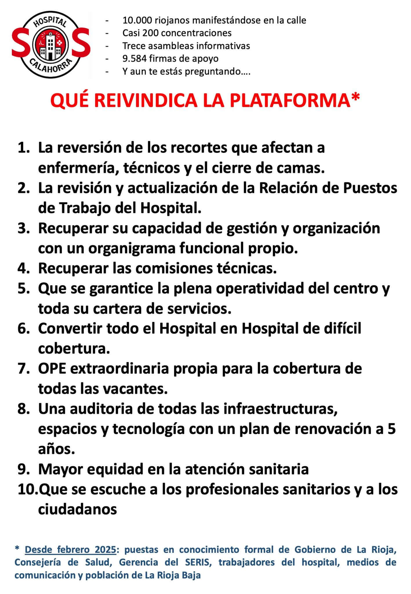 Lee más sobre el artículo La plataforma SOS Hospital de Calahorra seguirá con sus reivindicaciones este 2026 «para no retroceder 25 años en derechos sanitarios»