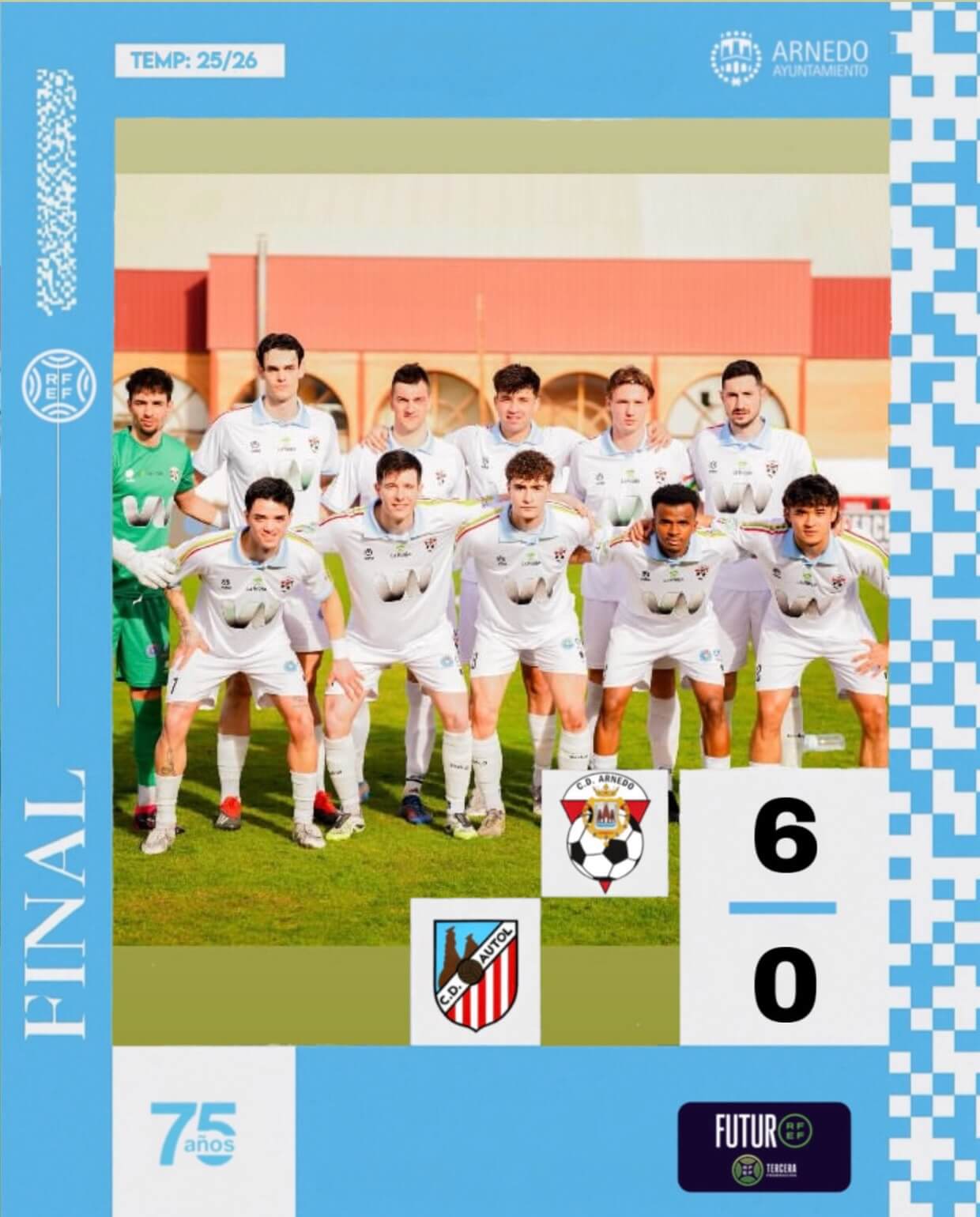 Lee más sobre el artículo El CD Arnedo de Tercera RFEF jugará este domingo 1 de marzo en Logroño ante el Balsamaiso tras ganar por 6 a 0 al Autol