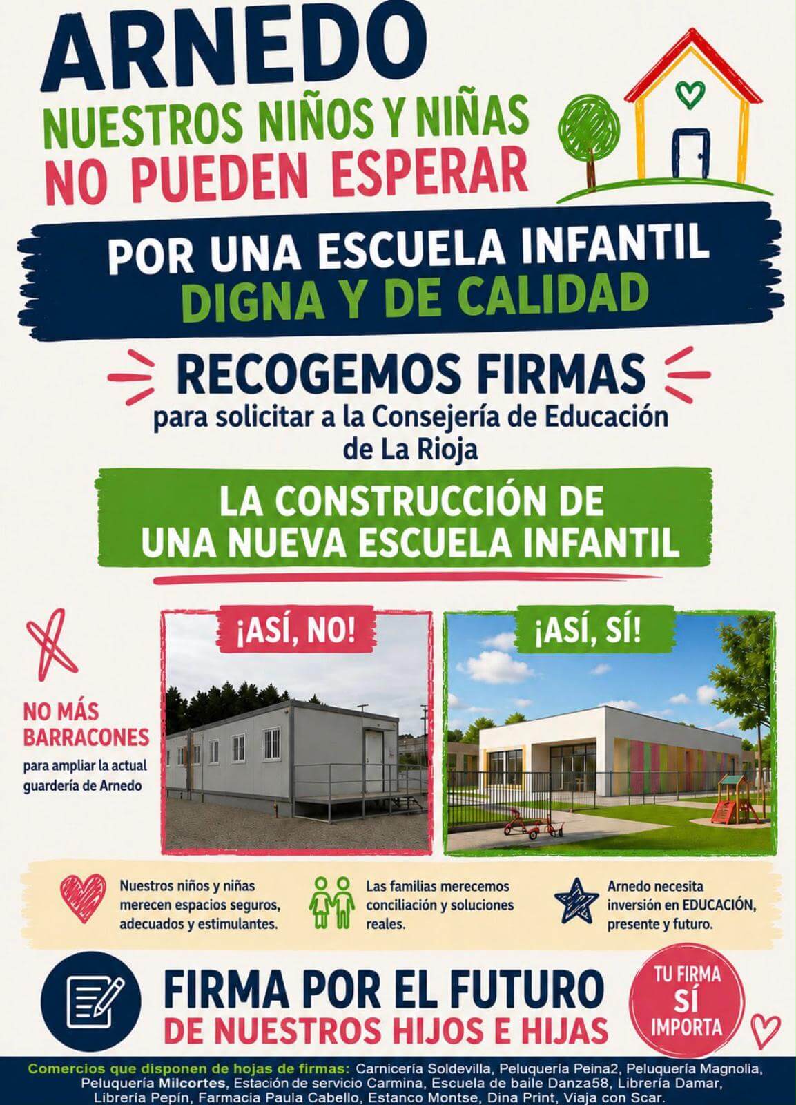 Lee más sobre el artículo Familias de los alumnos de la Escuela Infantil de Arnedo recogen firmas para instar al Gobierno de La Rioja a que inicie los trámites para la construcción de un nuevo centro
