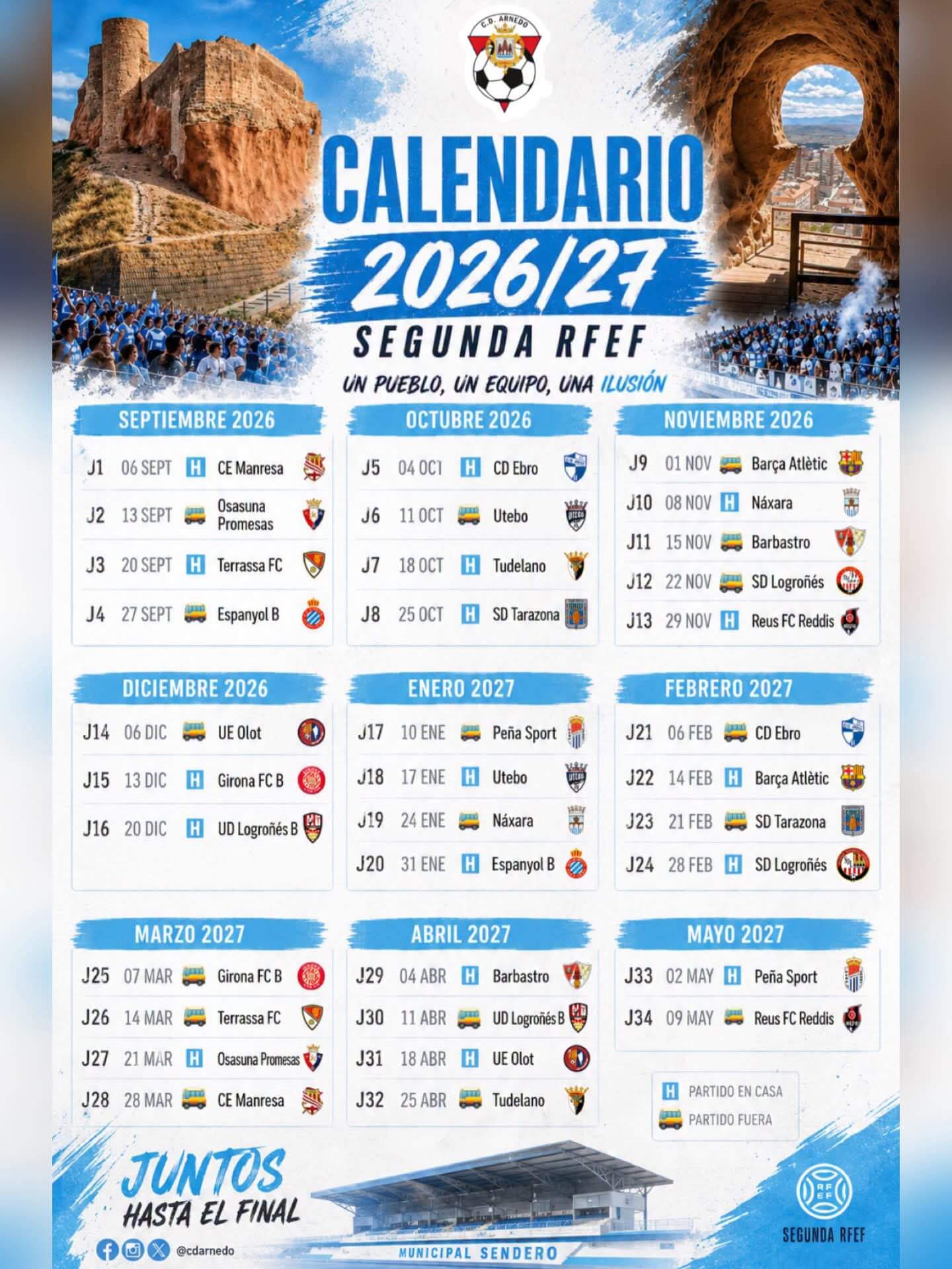 Lee más sobre el artículo El CD Arnedo jugará el domingo 4 de octubre en ‘Sendero’ ante el Club Deportivo Ebro, tras perder con el Espanyol B