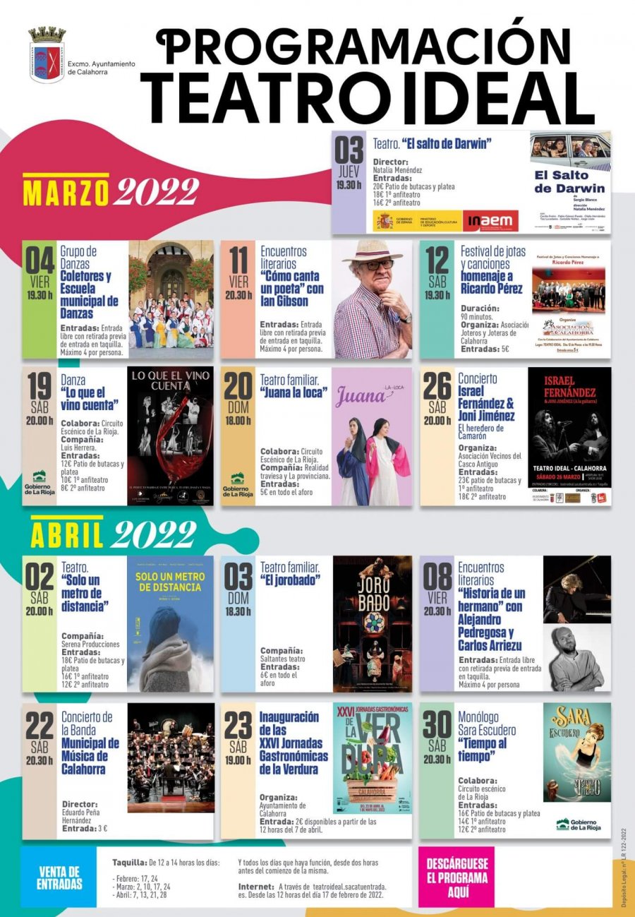 CALAHORRA cartel teatro Ideal marzo y abril 2022