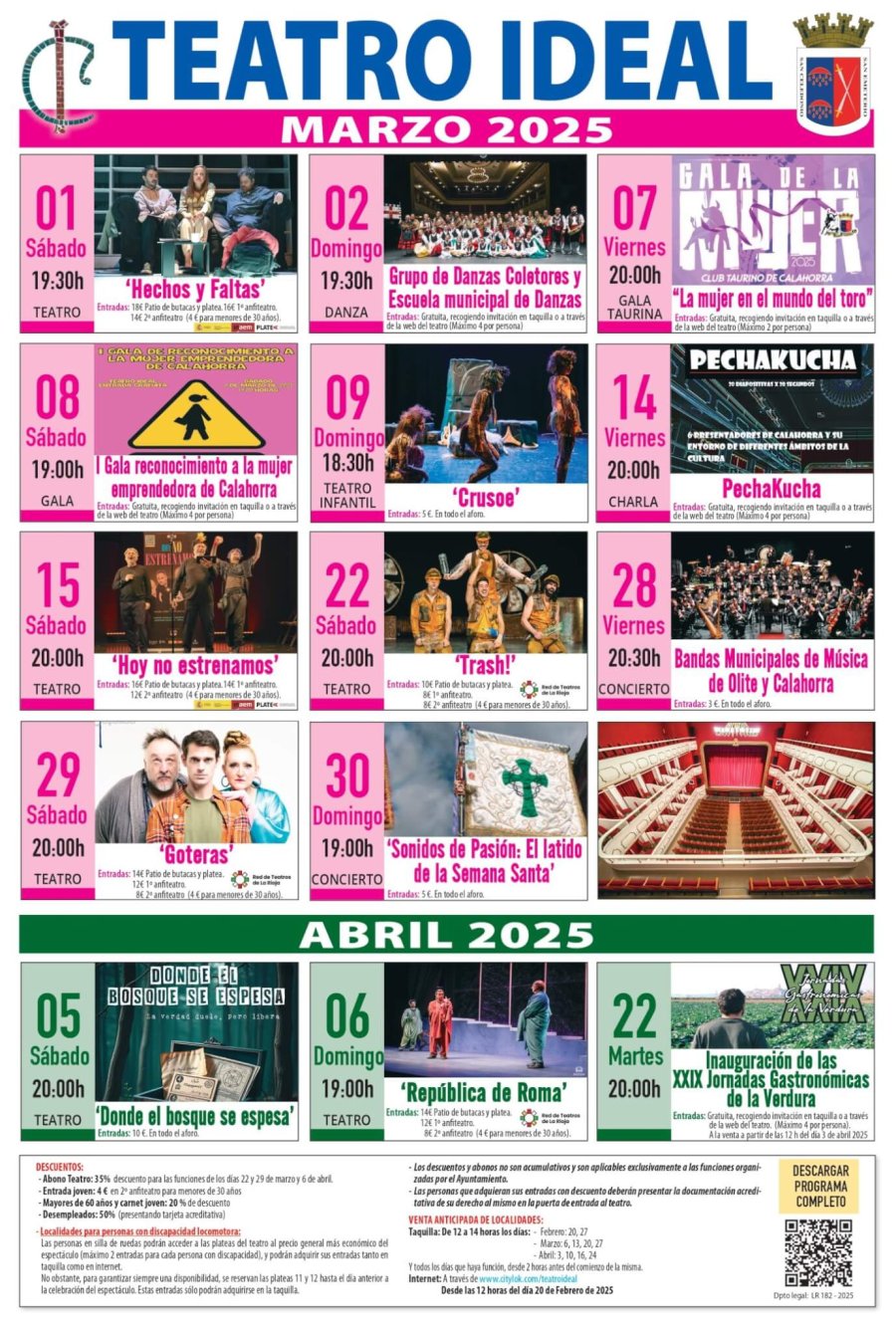 CALAHORRA teatro Ideal cartel marzo y abril
