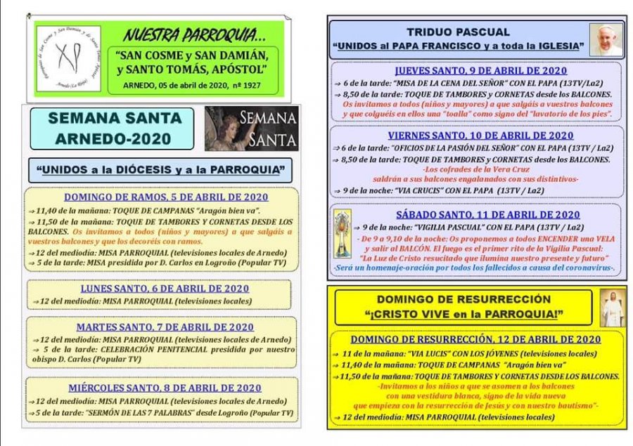 SEMANA SANTA 2020 programa coronavirus