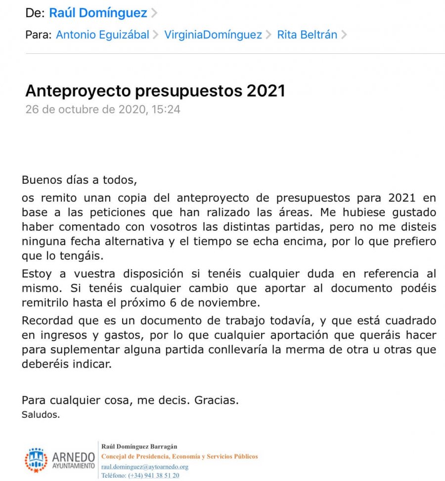 PSOE ARNEDO copia correo plazo anteproyecto ptos