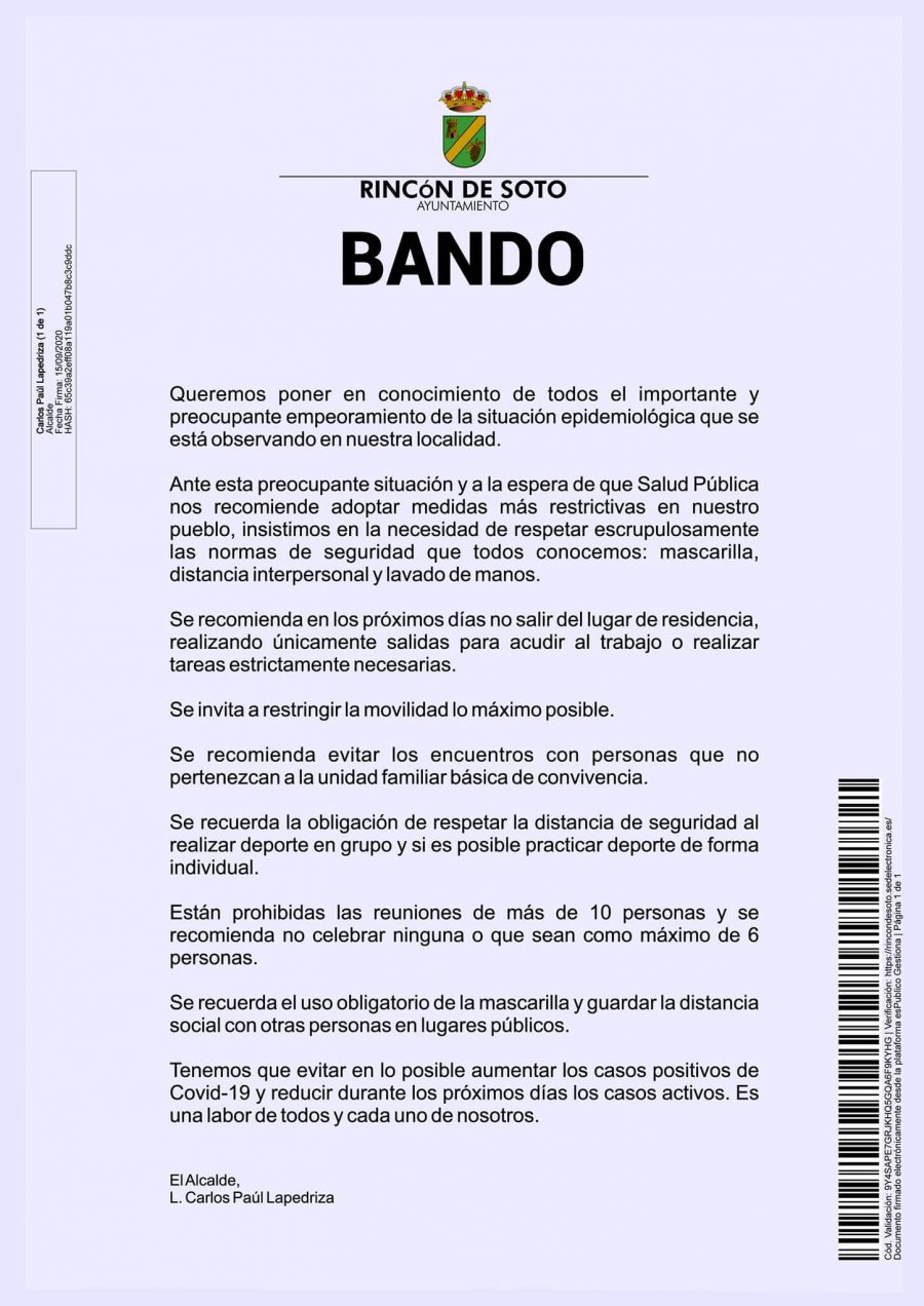 RINCON bando alcande autoconfinamiento
